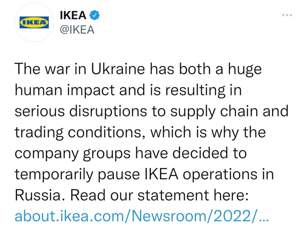 IKEA Closes Stores In Russia