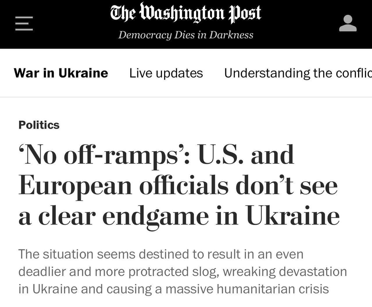 Washington Post writes that the war is doomed to drag on for a long time, provoking a powerful humanitarian crisis in Ukraine