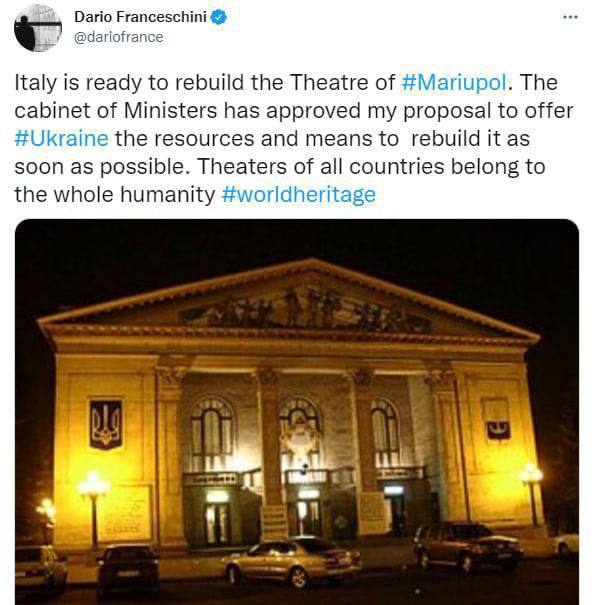 Italy Will Help to Restore the Drama Theater in Mariupol