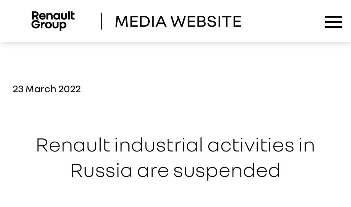 Renault Suspends Industrial Activities in Russia