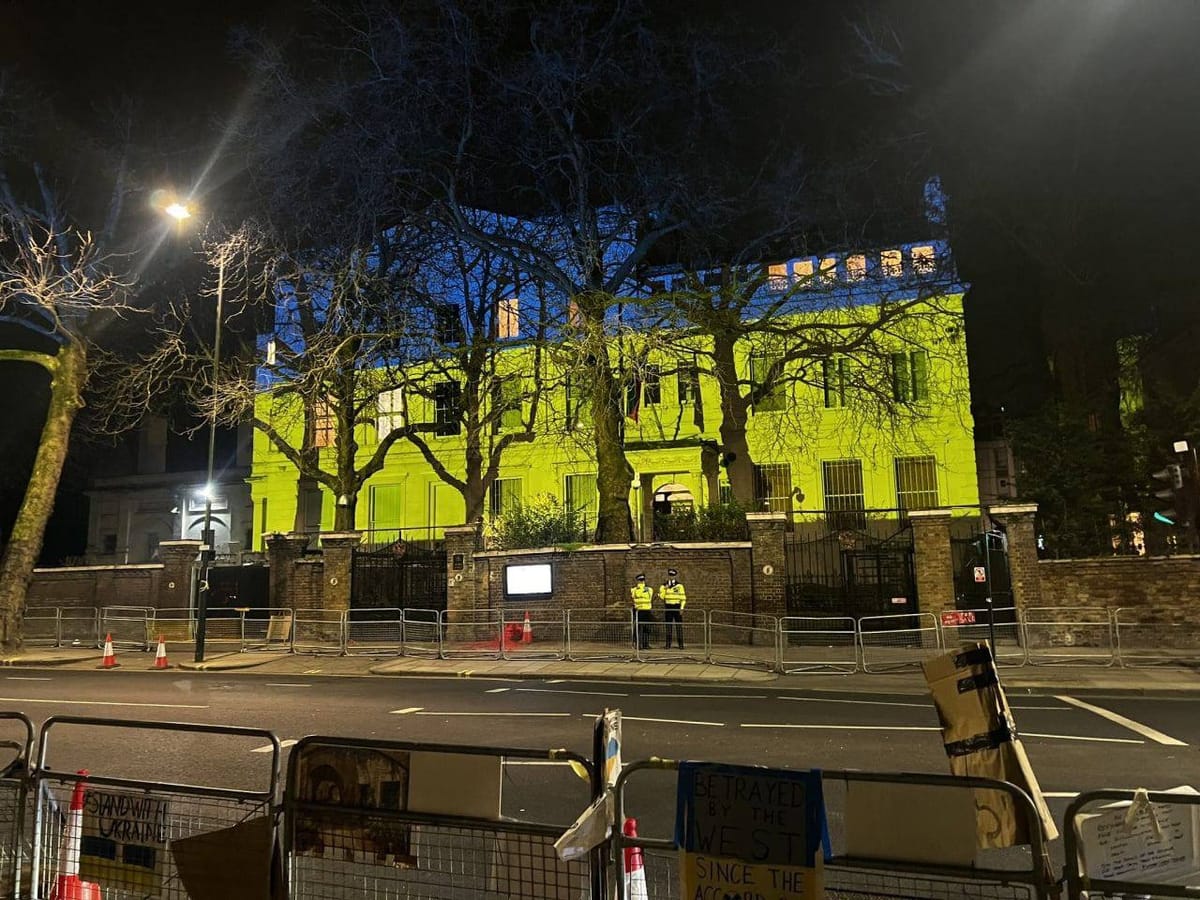 Ukrainian Flag Was Projected on Russia Embassy in London