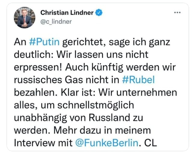 Germany Refused to Pay for Russian Gas in Rubles