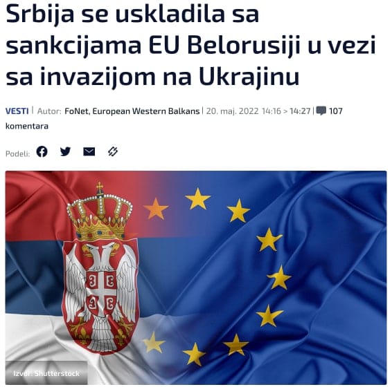 Serbia Has Aligned With EU Sanctions on Belarus Over the War in Ukraine
