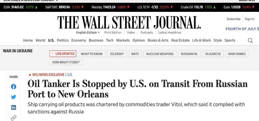 US Stops Oil Tanker en Route From Russian Port to New Orleans