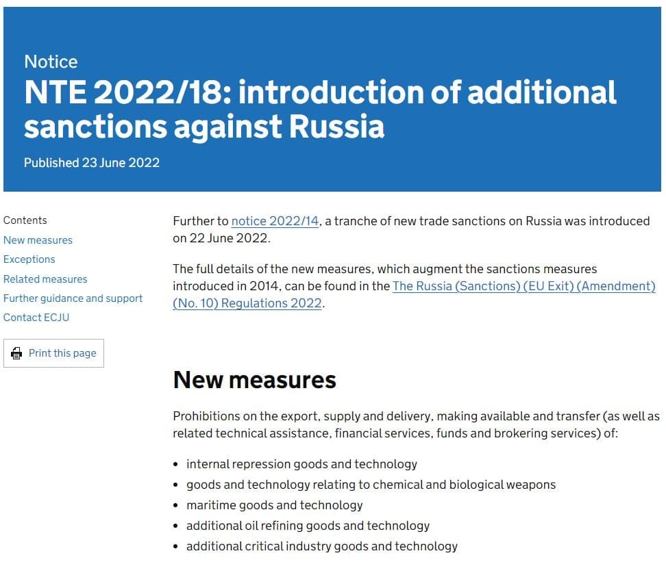 UK Announces New Sanctions Against Russia