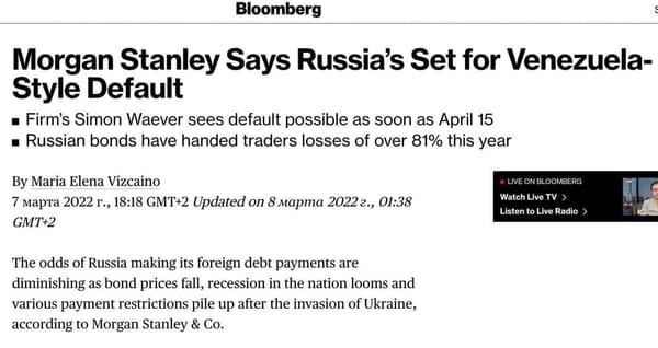 Morgan Stanley Says Russia`s Set for Venezuela-Style Default