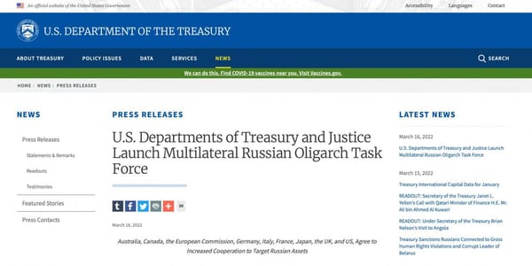 The United States Created a Multilateral Task Force to Seek and Arrest the Assets of the Russian Elite in the West