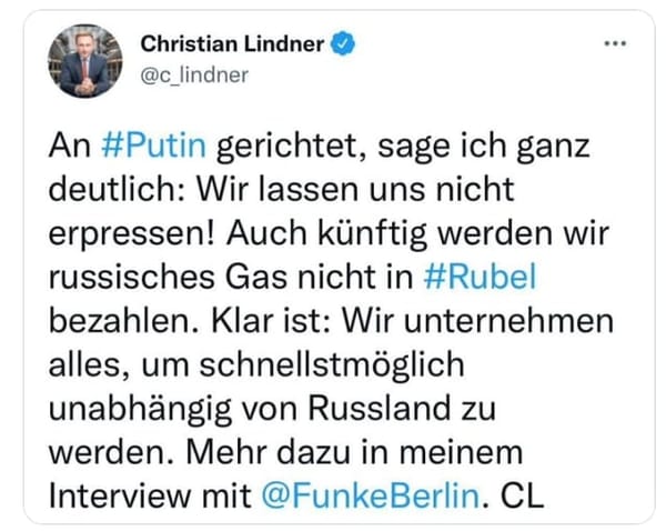Germany Refused to Pay for Russian Gas in Rubles