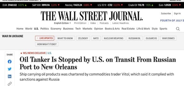 US Stops Oil Tanker en Route From Russian Port to New Orleans