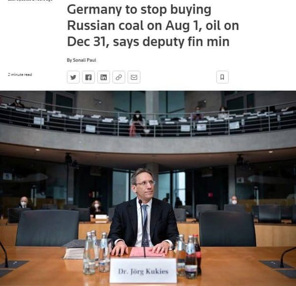 Germany Will Stop Buying Russian Coal from August 1